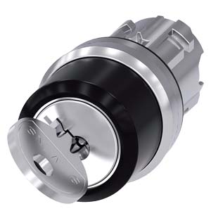 Siemens RONIS key-operated switch, 22 mm, round, metal, shiny, lock number SB30, with 2 keys, 2 switch positions O-I, latching