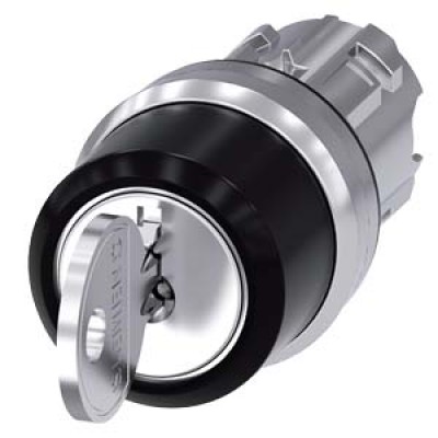 Siemens RONIS key-operated switch, 22 mm, round, metal, shiny, lock number SB30, with 2 keys, 3 switch positions I-O-II, latching, 