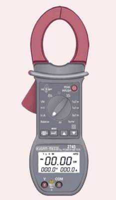KUSUM MECO Model 2745 AC Power Clamp On Meter 3 PHASE,Power,C lamp Meter, With KW,KVA,KVR,PF,Frequency,AC Current With Harmonics Count 9999