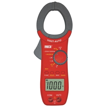  MECO Model 2502 T AUTO 3-1/2 DIGIT 2000 COUNT 1000A AC AUTO / MANUAL RANGING DIGITAL CLAMPMETER WITH TEMPERATURE