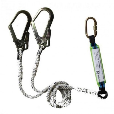 Arcon Arc-5163 double twisted rope lanyard with karabiner & shock absorber and double scaffold hooks