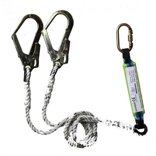 Arcon Arc-5197 double twisted rope lanyard with karabiner & shock absorber and double scaffold hooks